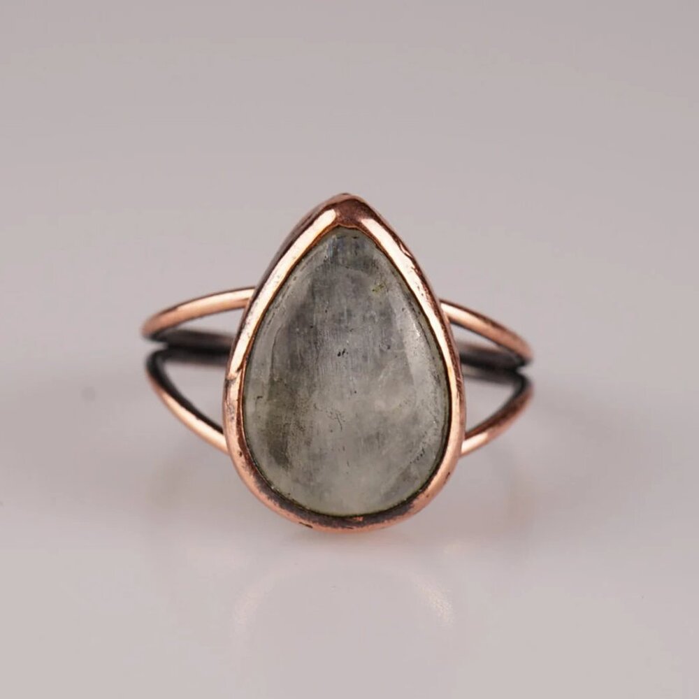 Handmade Moonstone and Copper ring sz 6 1/4 Teardrop shape OOAK